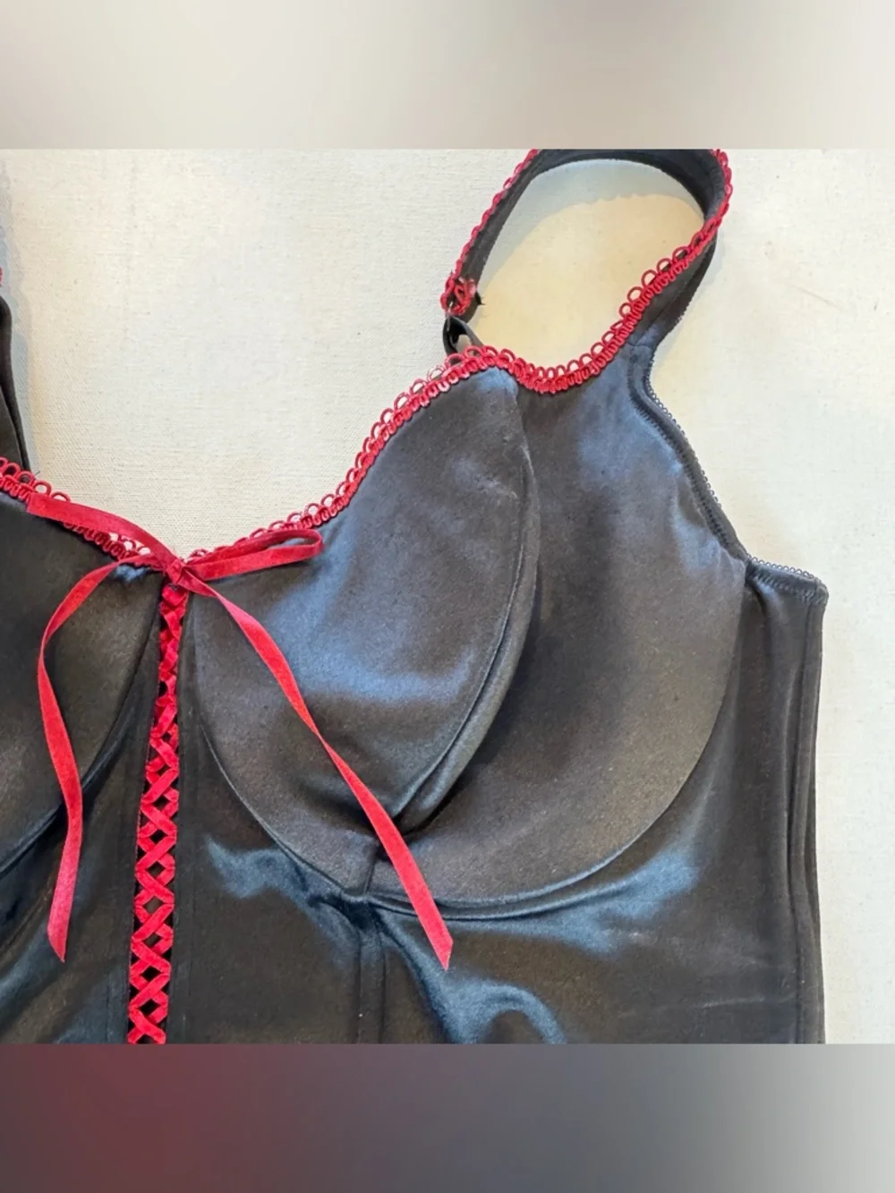 Cacique Burgundy Corset Bra Top Size 44 Black/Red Padded Adjustable Straps